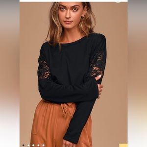 Lulus Lace of Spades Black Lace Long Sleeve Top - NWT / NEW - Size XS